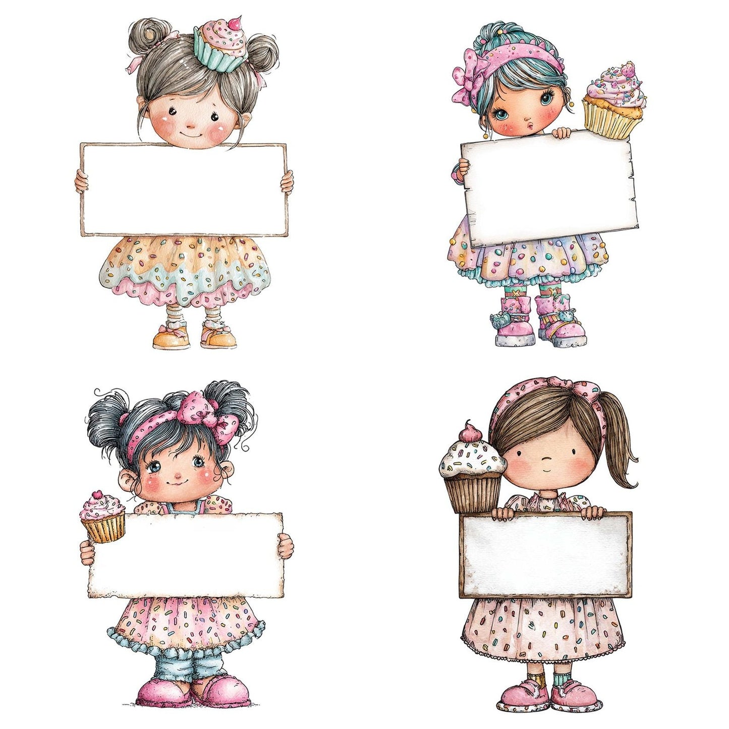 Cupcake Girl with Banner Clipart Set (DDD005054)