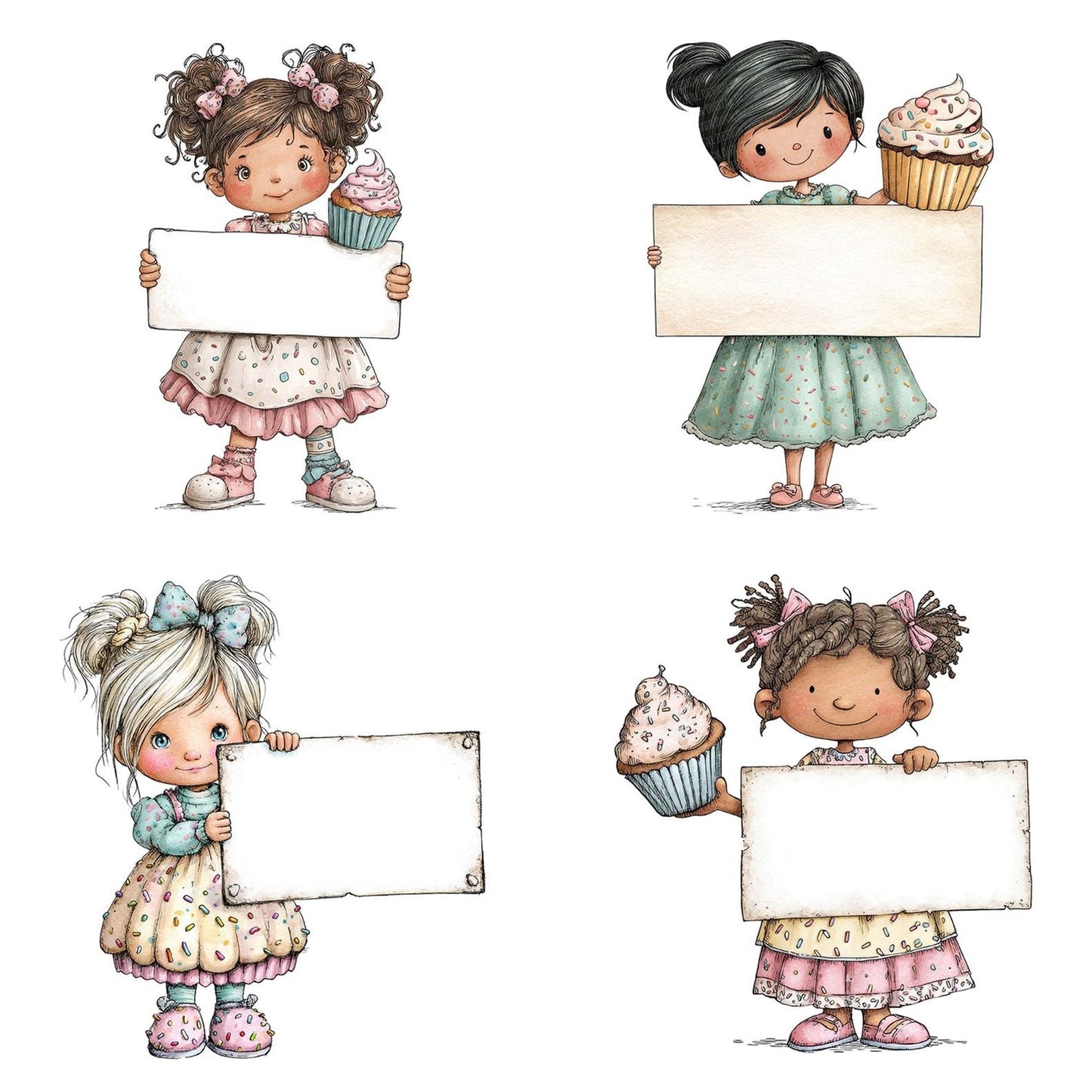 Cupcake Girl with Banner Clipart Set (DDD005054)