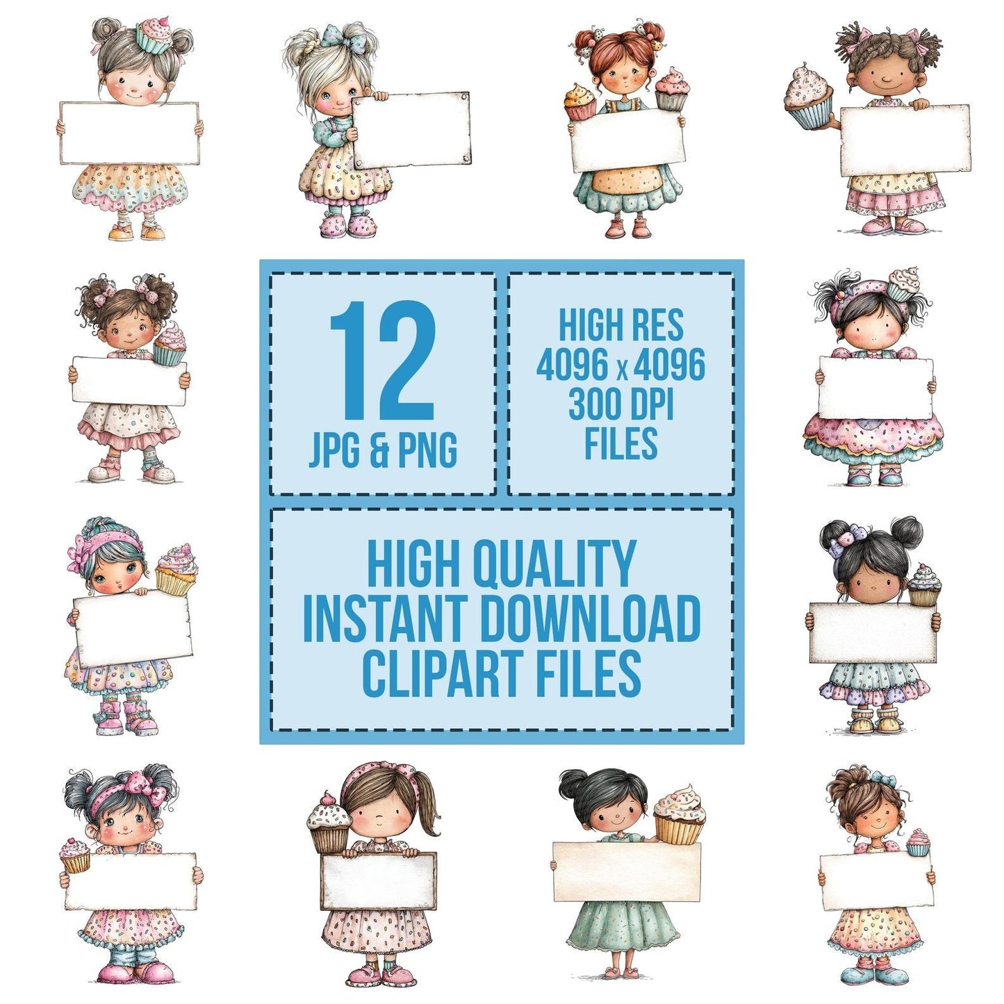 Cupcake Girl with Banner Clipart Set (DDD005054)