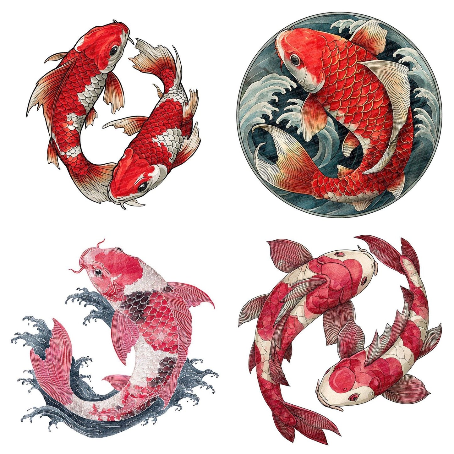 Curved Folk Koi Carp Clipart Set (DDD005057)
