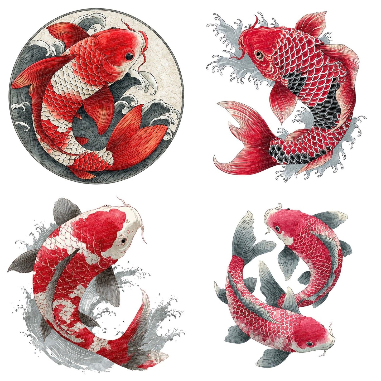 Curved Folk Koi Carp Clipart Set (DDD005057)