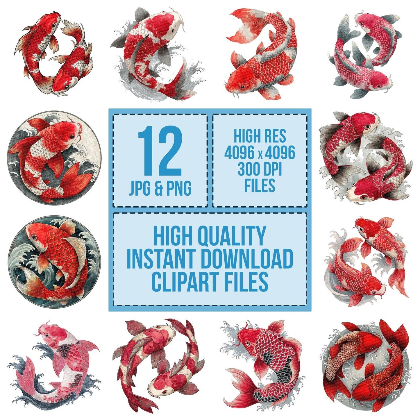 Curved Folk Koi Carp Clipart Set (DDD005057)