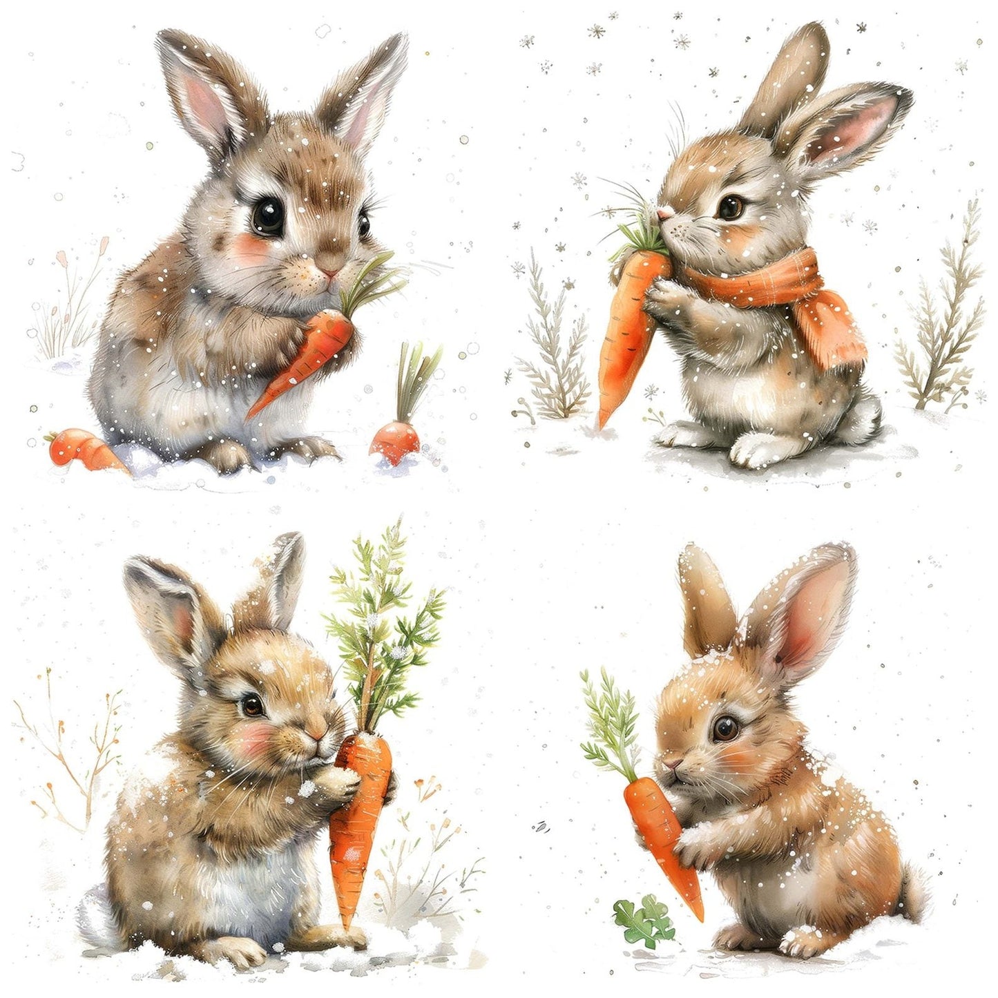 Cute Bunny Eating Carrot in Snow Clipart Set (DDD005058)