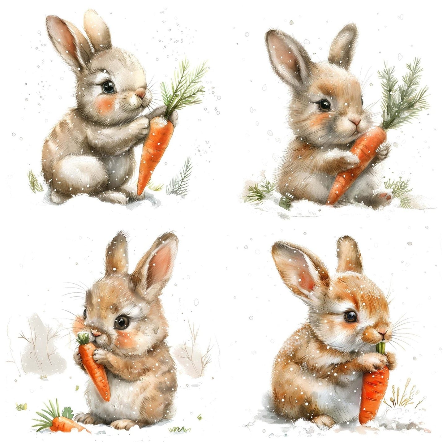 Cute Bunny Eating Carrot in Snow Clipart Set (DDD005058)