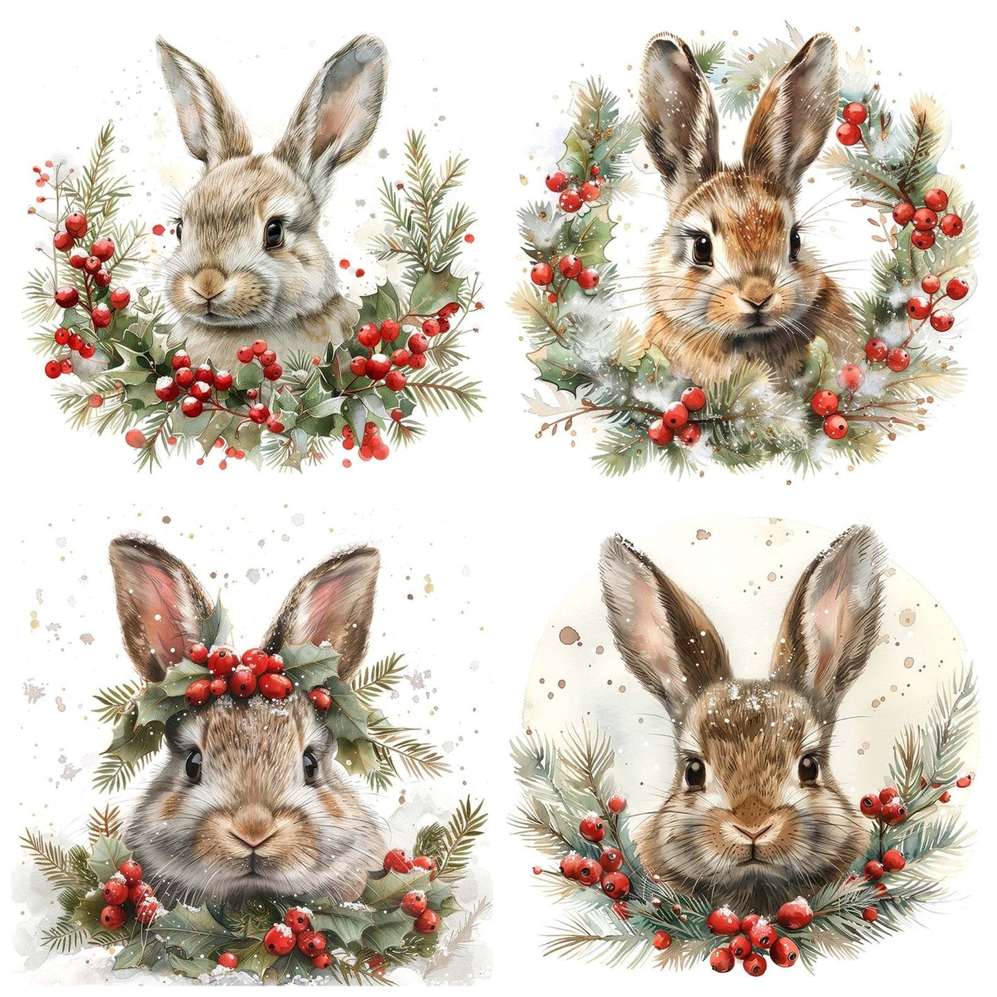 Cute Bunny Winter Wreath Clipart Set (DDD005060)