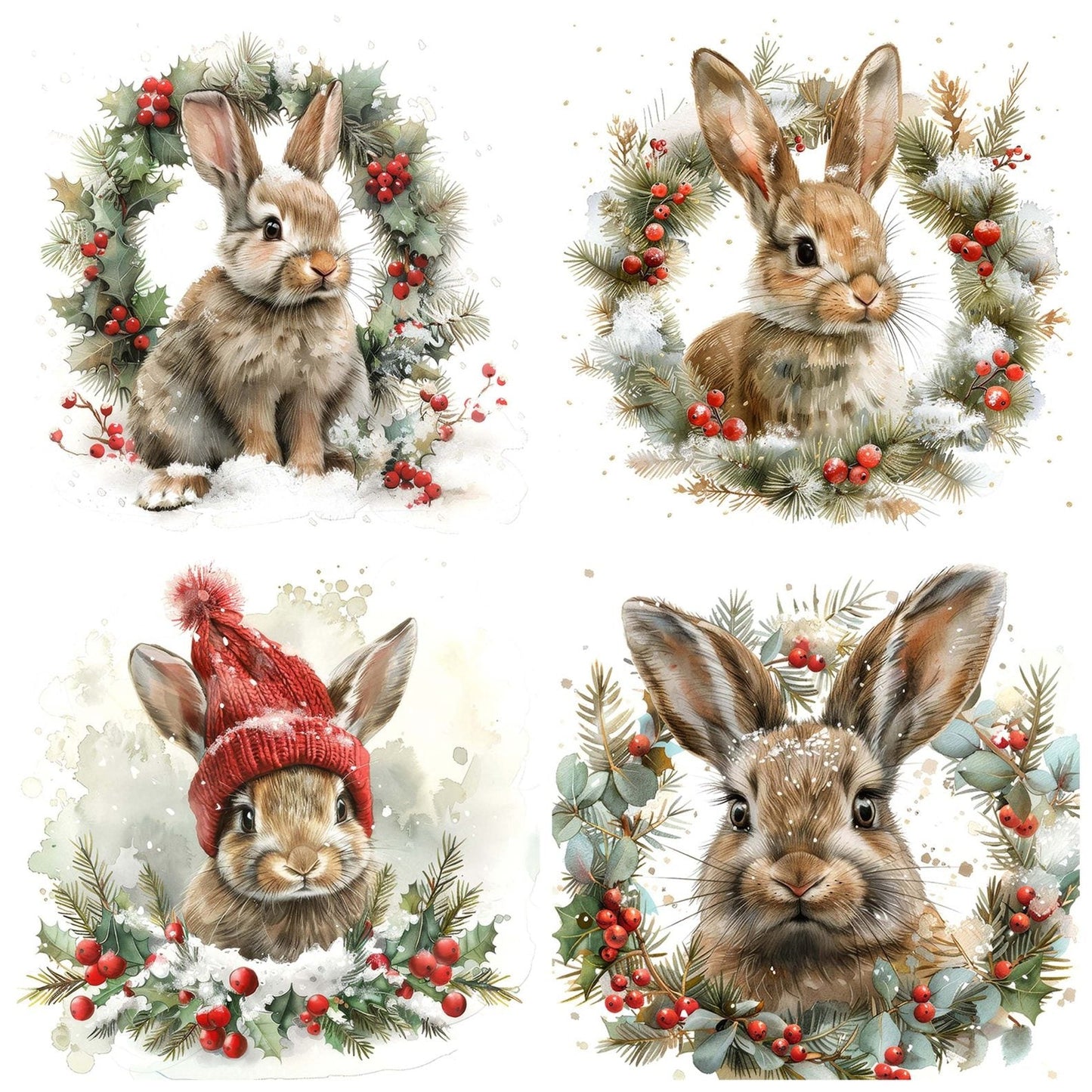 Cute Bunny Winter Wreath Clipart Set (DDD005060)