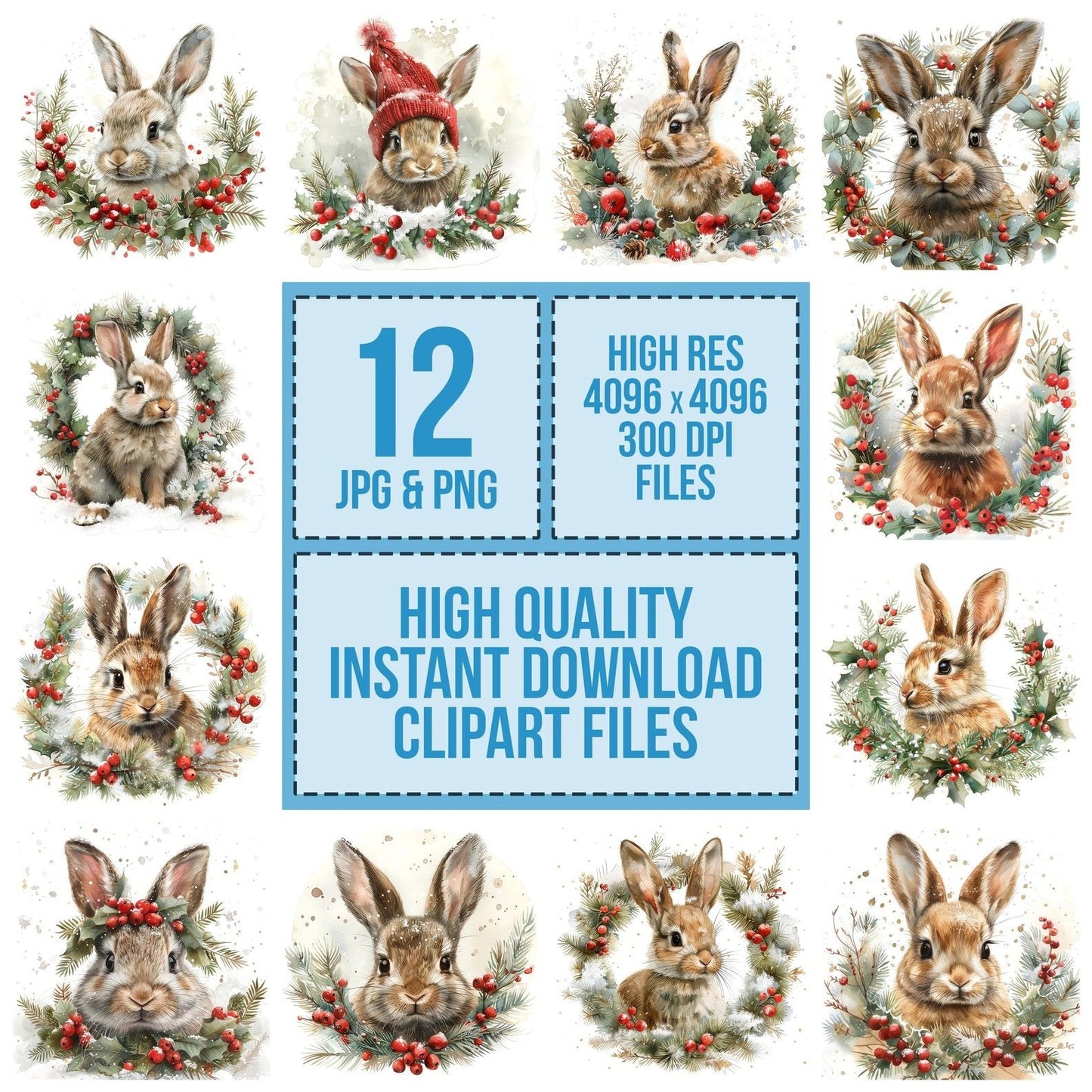 Cute Bunny Winter Wreath Clipart Set (DDD005060)
