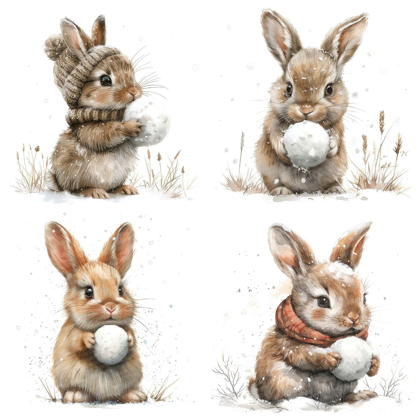 Cute Bunny making a Snowball Clipart Set (DDD005059)