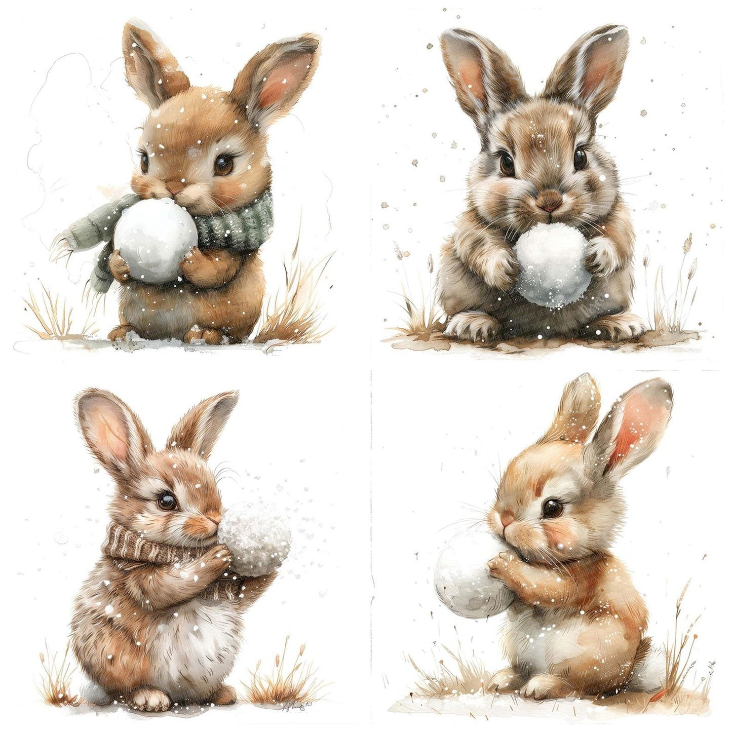 Cute Bunny making a Snowball Clipart Set (DDD005059)