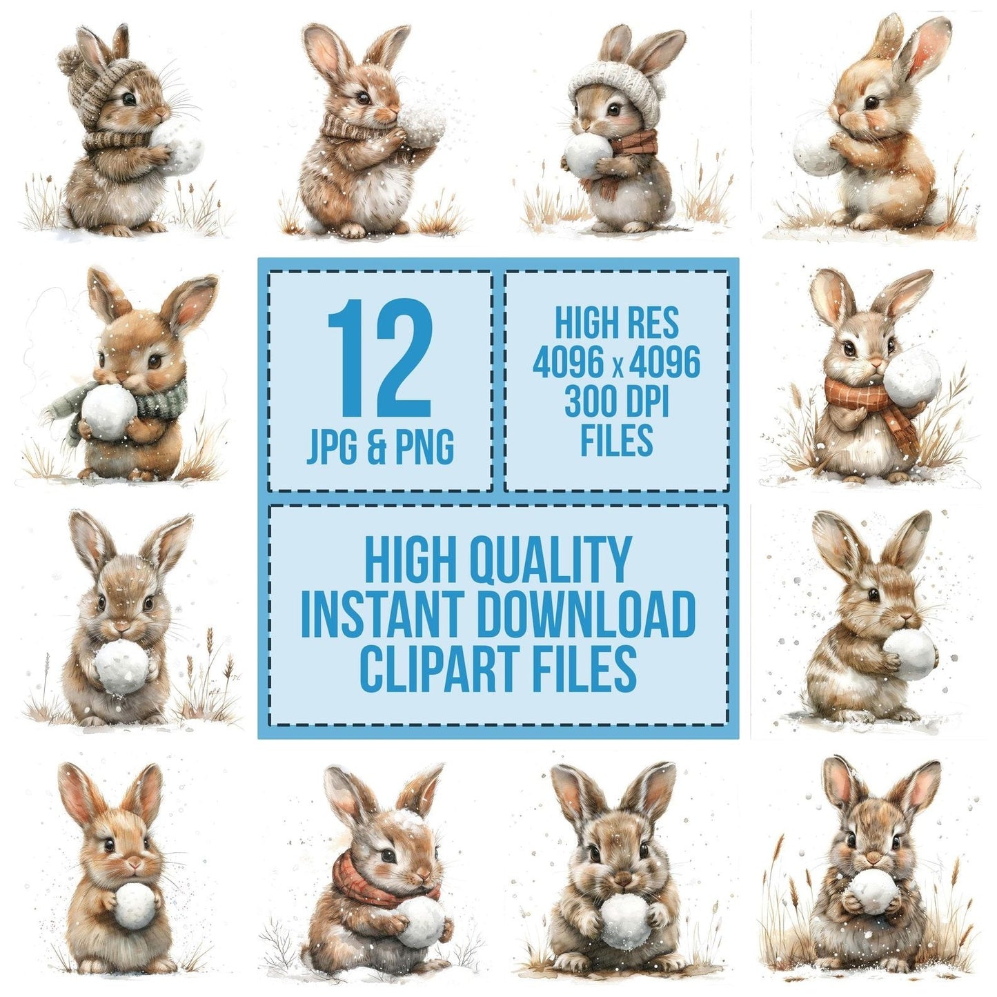 Cute Bunny making a Snowball Clipart Set (DDD005059)