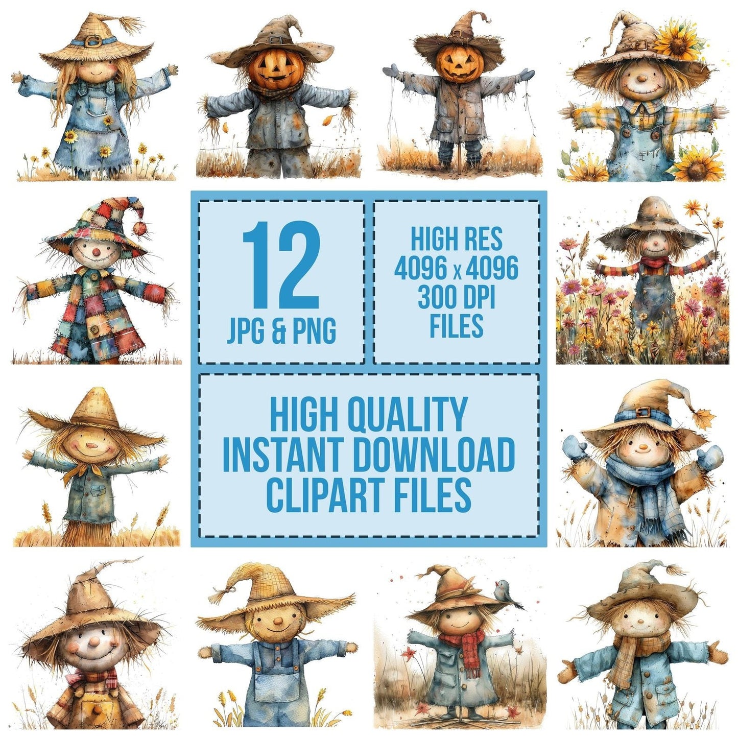 Cute Cartoon Scarecrow Clipart Set (DDD005061)