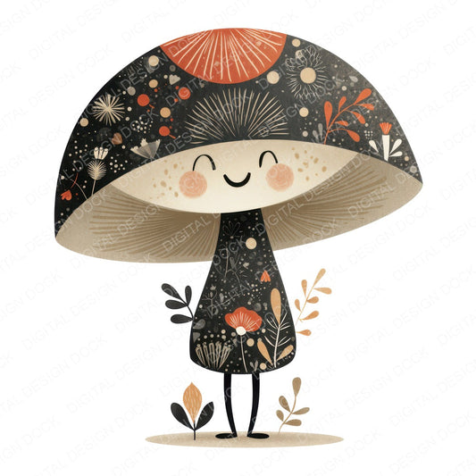 Cute Folk Art Mushroom Character Clipart Set (DDD008450)
