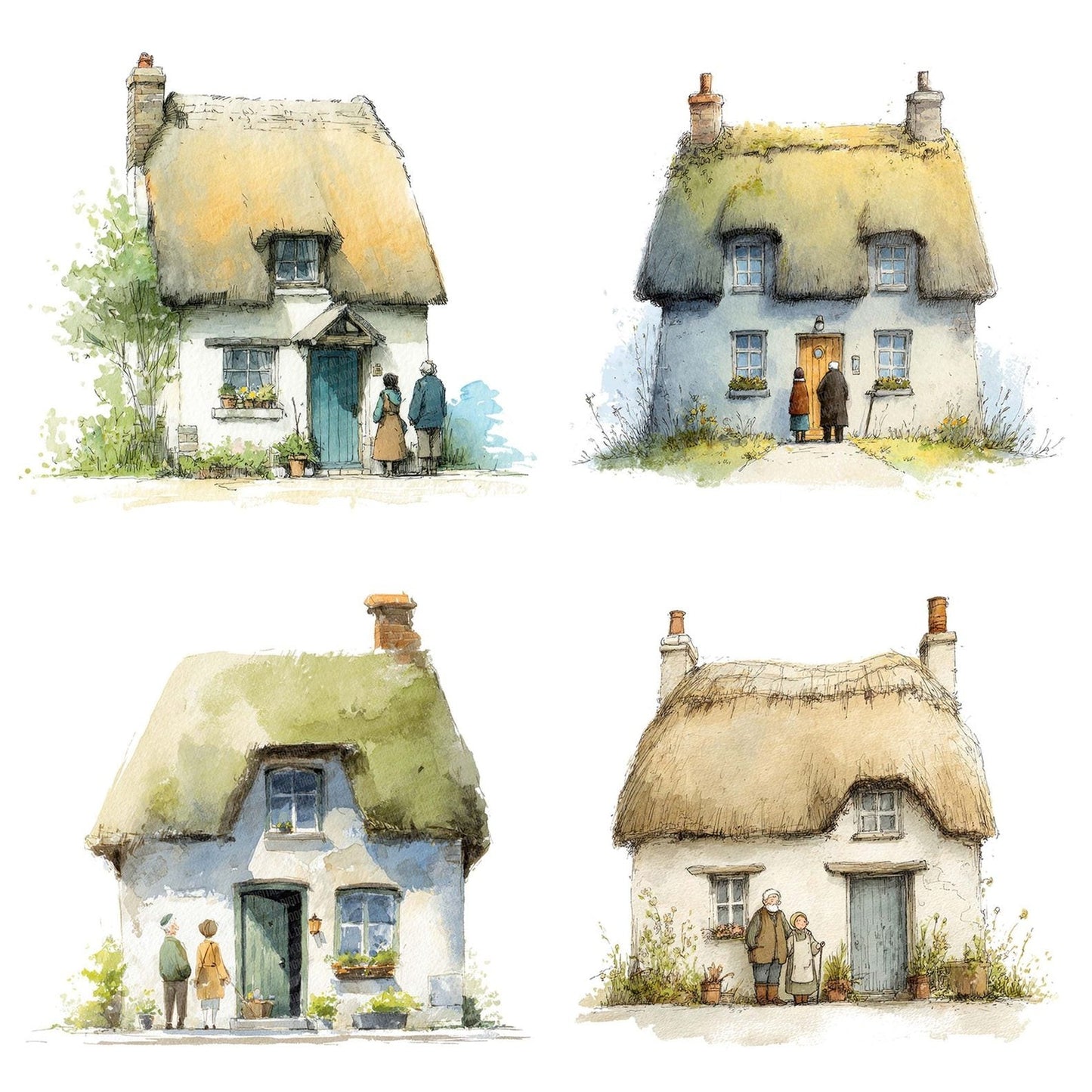 Cute Watercolour Cottage Old Couple Clipart Set (DDD005079)