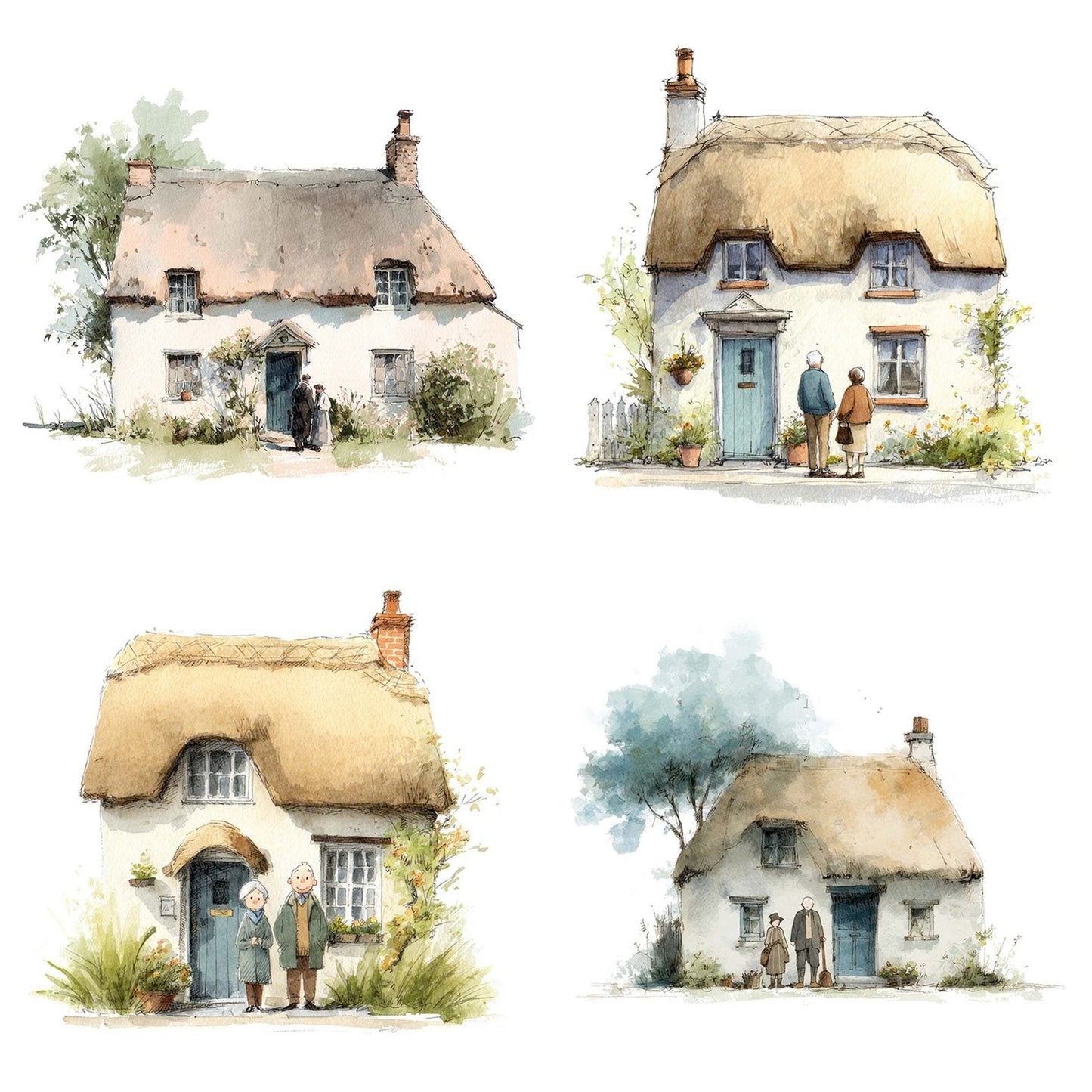 Cute Watercolour Cottage Old Couple Clipart Set (DDD005079)