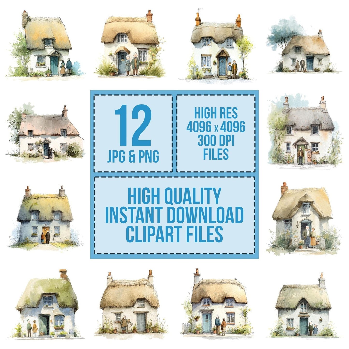 Cute Watercolour Cottage Old Couple Clipart Set (DDD005079)