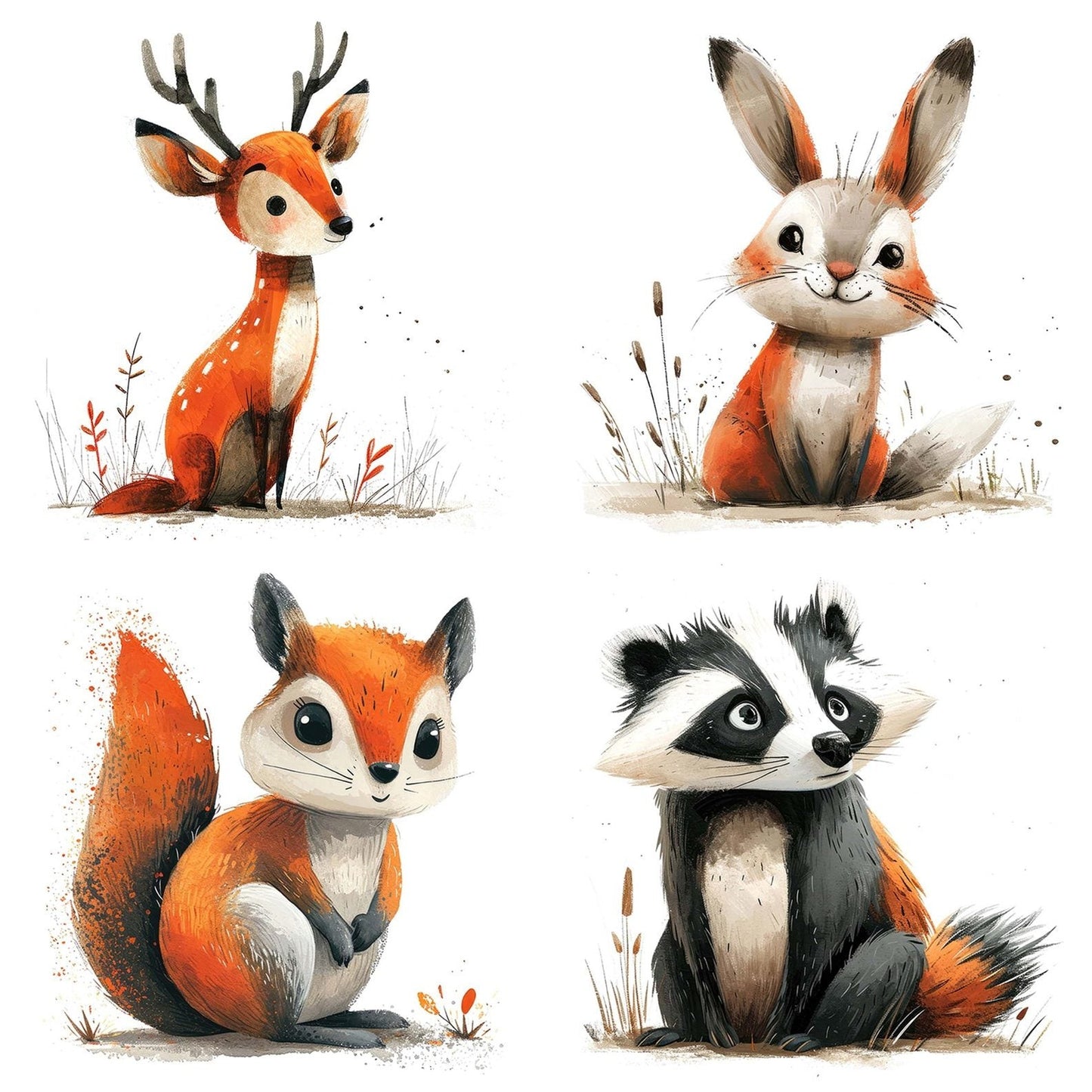 Cute Woodland Animal Cartoon Clipart Set (DDD005080)
