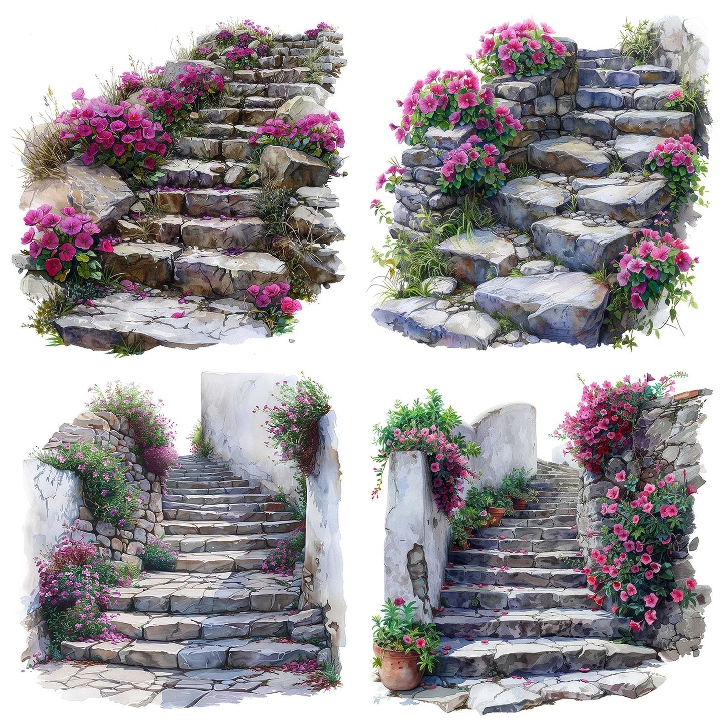 Cyclamen Flowers Stone Stairway Clipart Set (DDD005082)