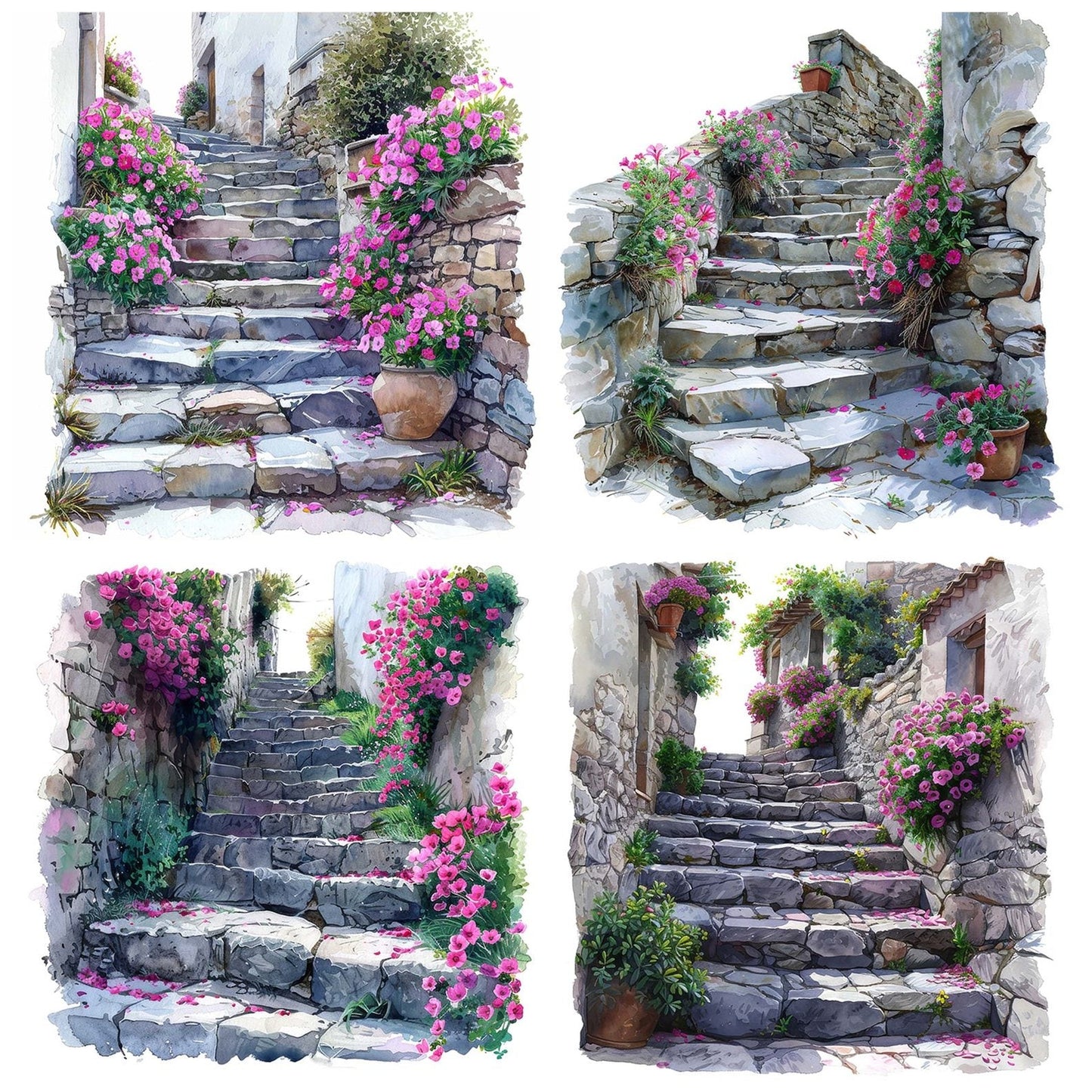 Cyclamen Flowers Stone Stairway Clipart Set (DDD005082)