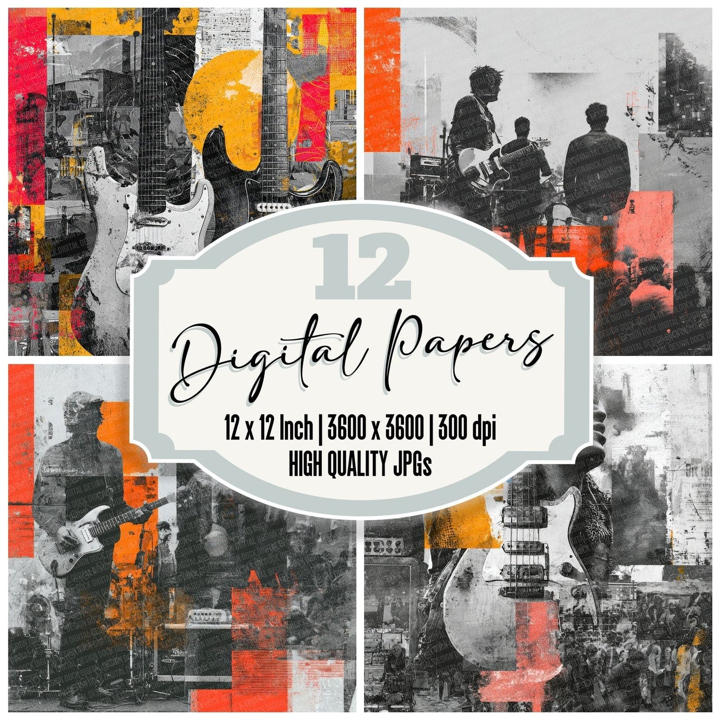 Rock Guitar Moodboard Digital Paper Pack (DDD000018)