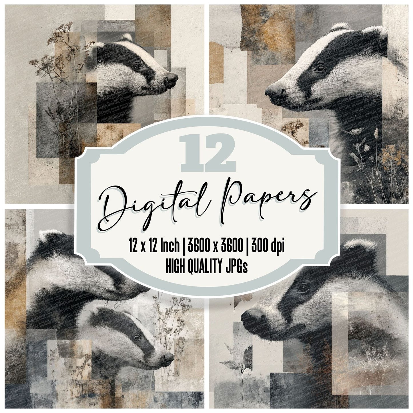 Badger Woodland Moodboard Digital Paper Pack (DDD000021)