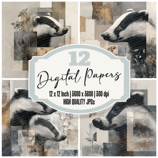 Badger Woodland Moodboard Digital Paper Pack (DDD000021)