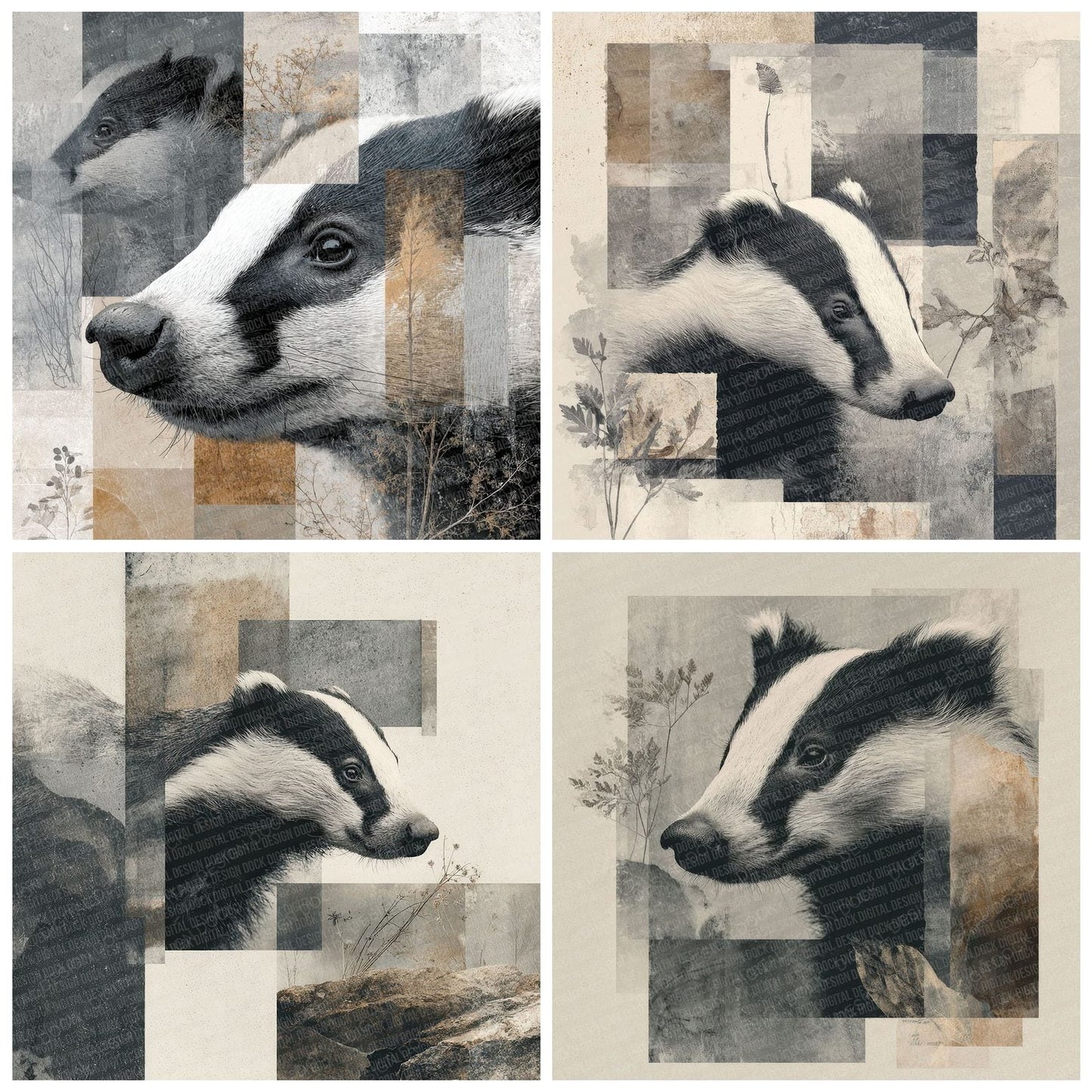 Badger Woodland Moodboard Digital Paper Pack (DDD000021)