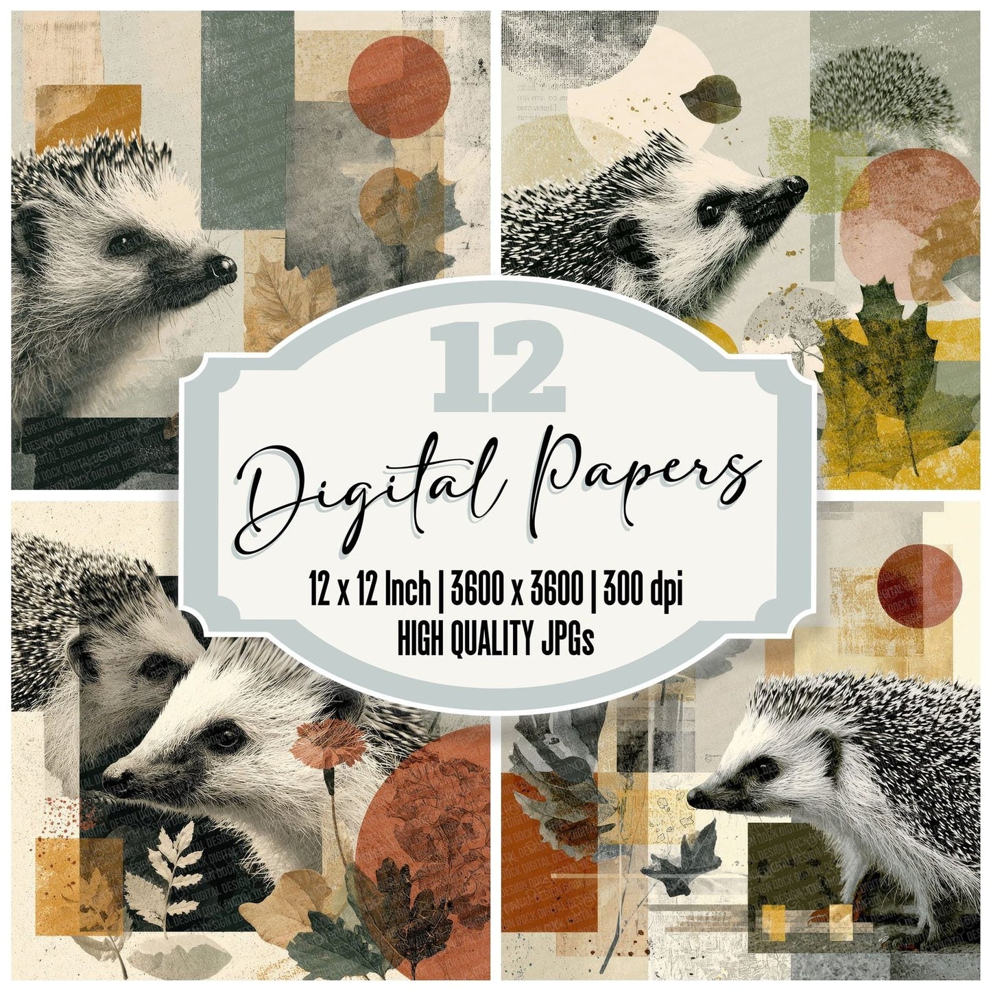 Hedgehog Garden Moodboard Digital Paper Pack (DDD000026)