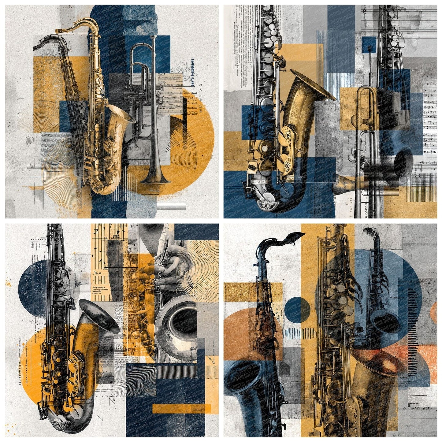 Jazz Instrument Moodboard Digital Paper Pack (DDD000027)
