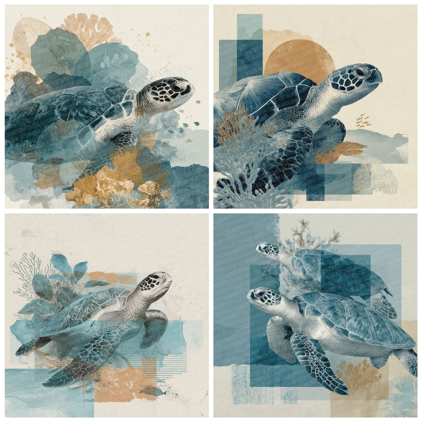 Sea Turtle Ocean Moodboard Digital Paper Pack (DDD000036)