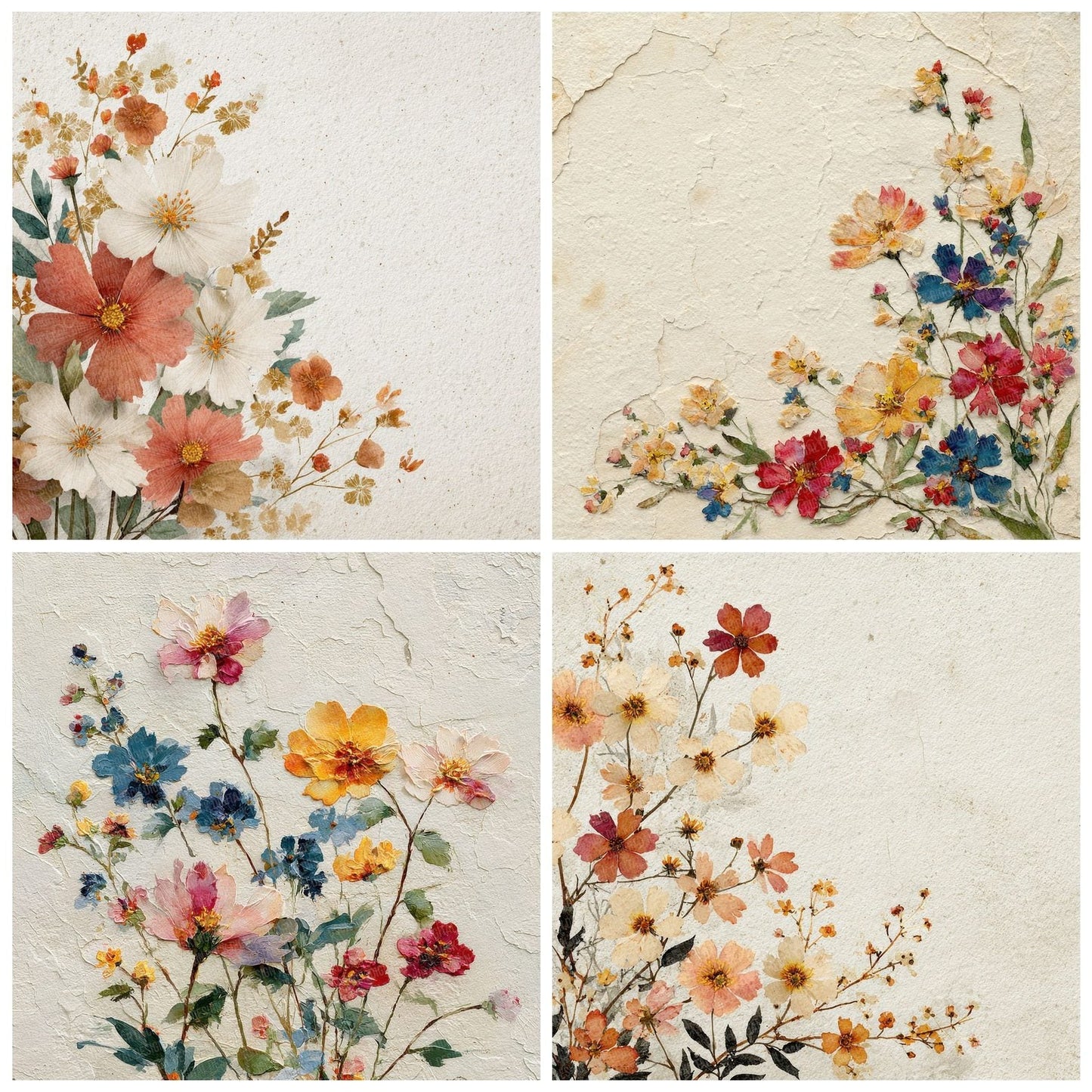 Cream Wildflower Corner Background Digital Paper Pack (DDD000046)