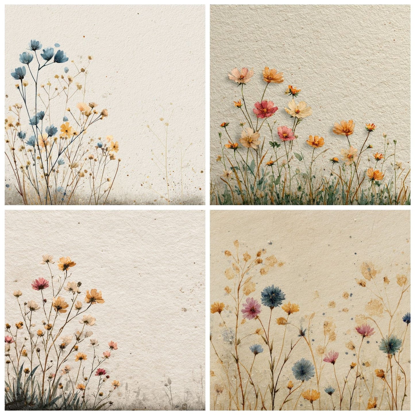 Cream Wildflower Rise Background Digital Paper Pack (DDD000047)