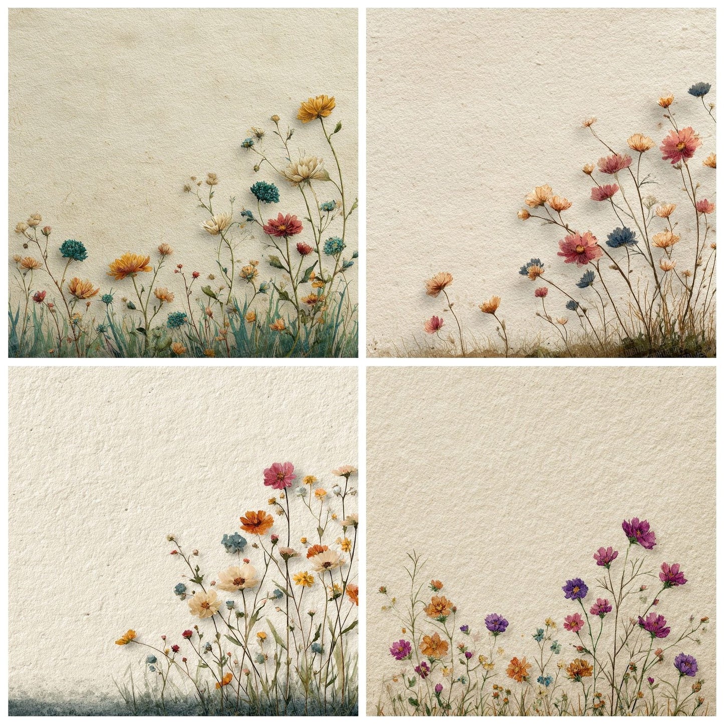 Cream Wildflower Rise Background Digital Paper Pack (DDD000047)