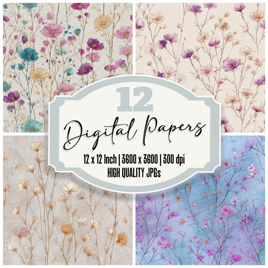 Ink Wash Wildflower Background Digital Paper Pack (DDD000049)
