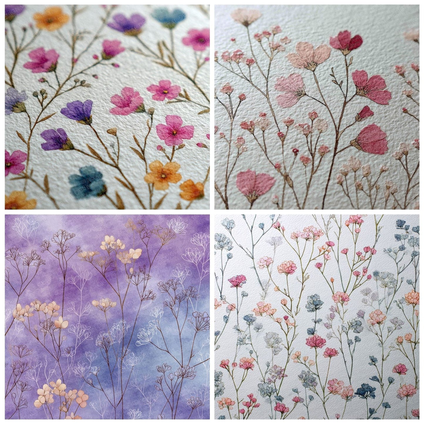 Ink Wash Wildflower Background Digital Paper Pack (DDD000049)