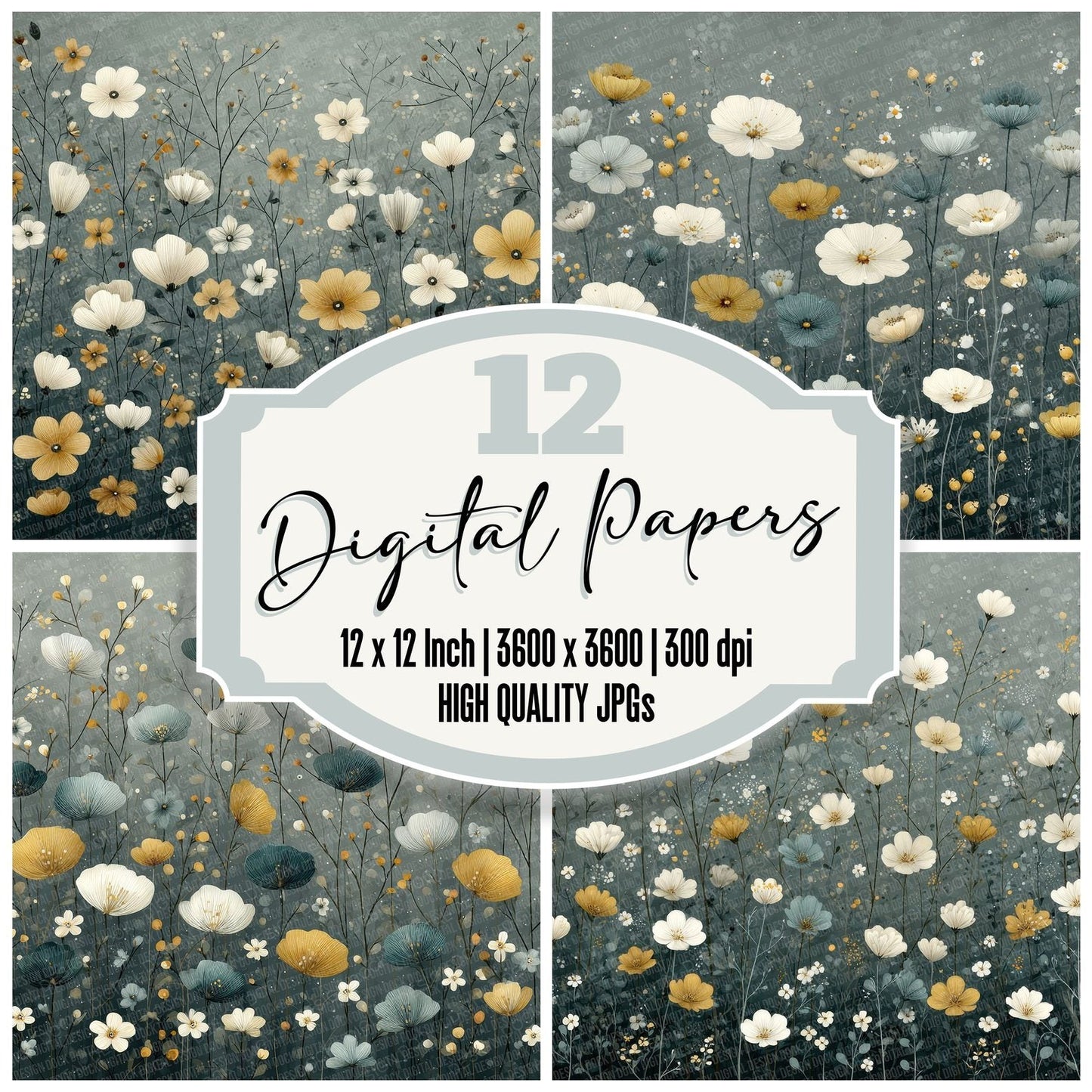 Midnight Meadow Wildflower Design Digital Paper Pack (DDD000051)