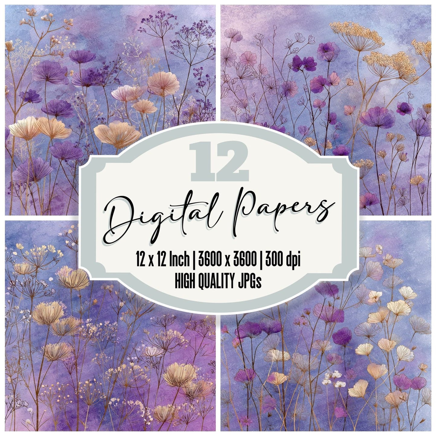 Purple Wash Wildflower Background Digital Paper Pack (DDD000052)