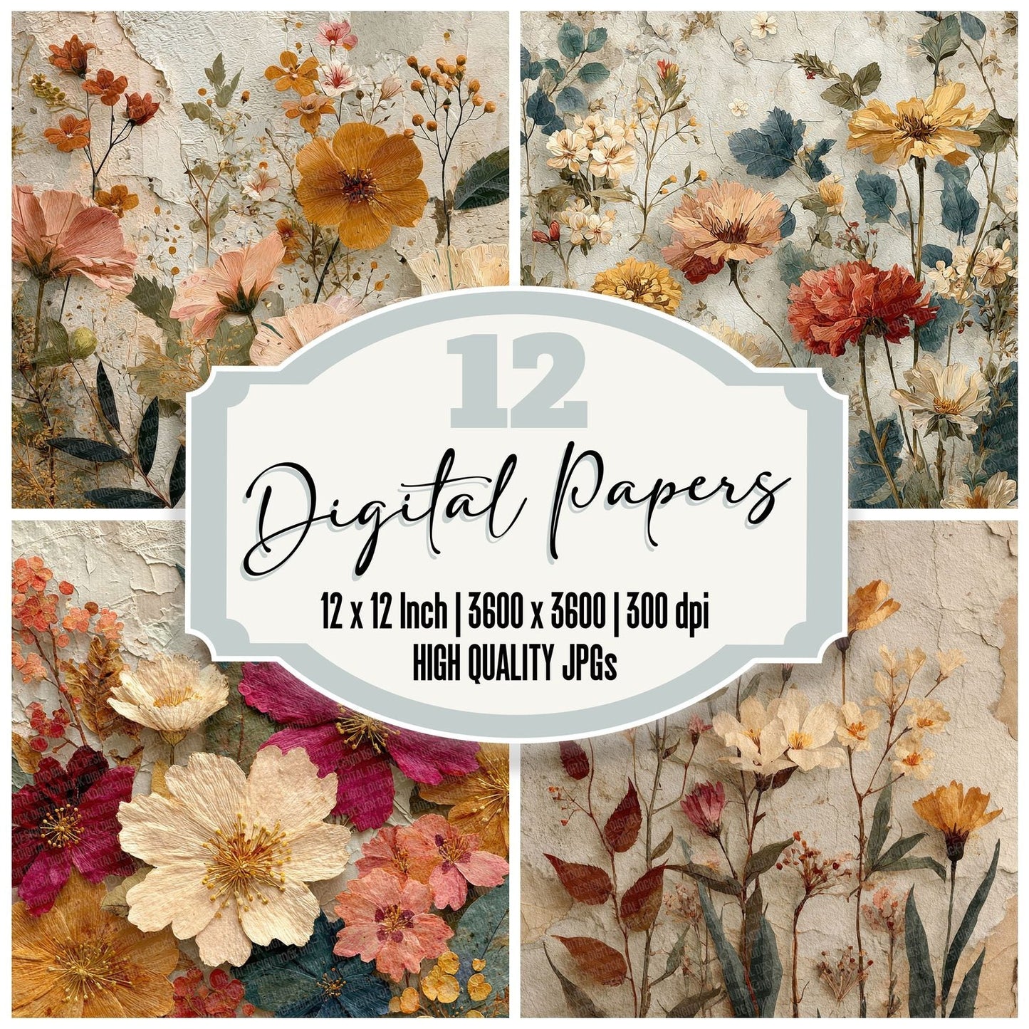 Vintage Wildflower Background Digital Paper Pack (DDD000054)