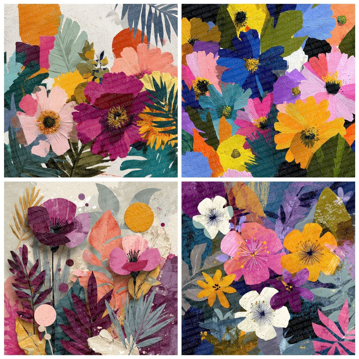 Wildflower Collage Background Digital Paper Pack (DDD000056)