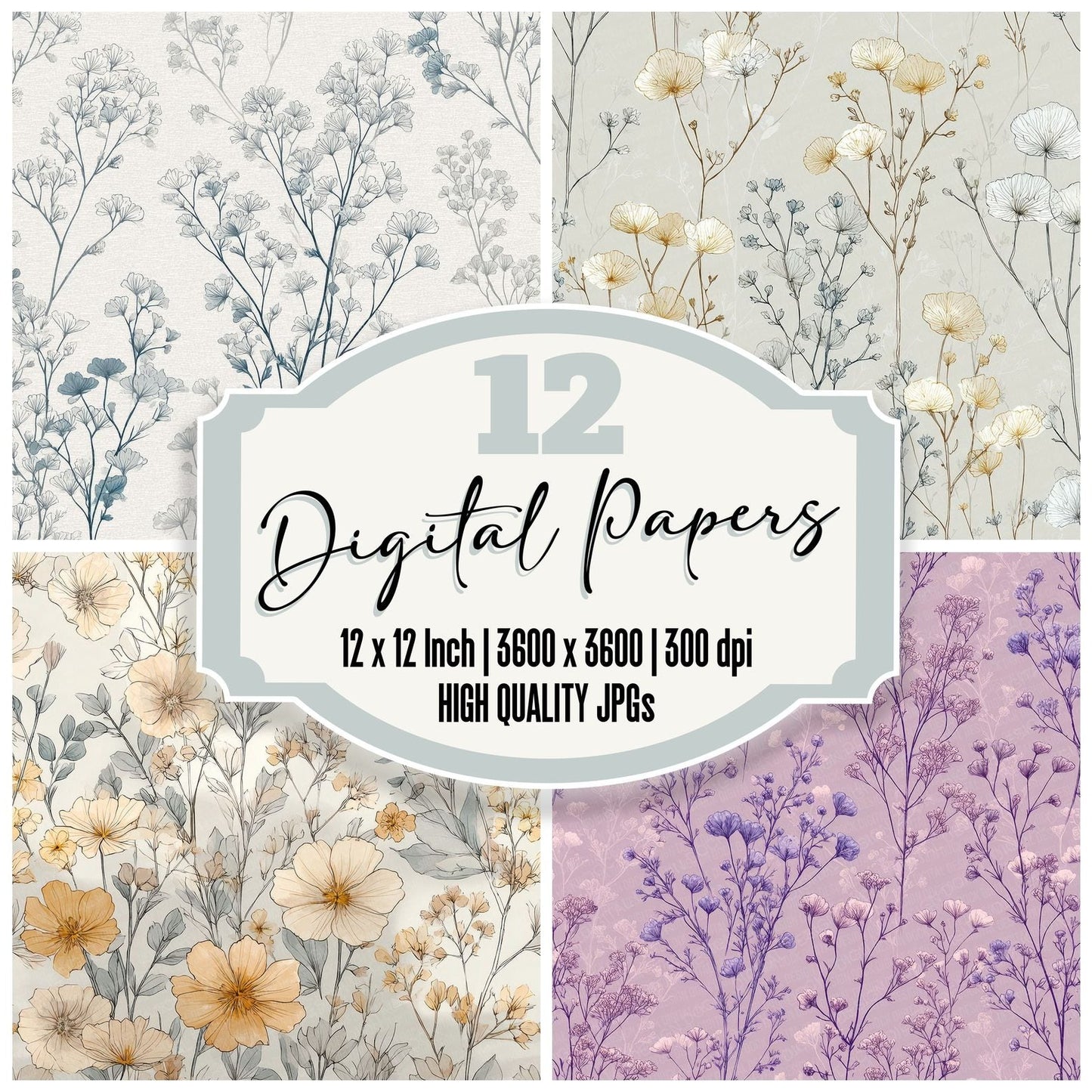 Wildflower Ink Background Digital Paper Pack (DDD000057)