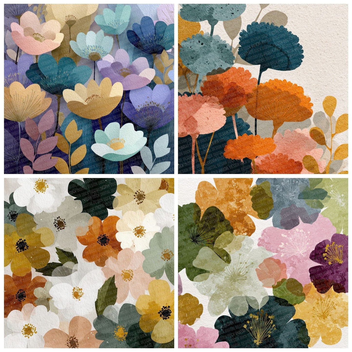 Wildflower Silhouette Background Digital Paper Pack (DDD000060)