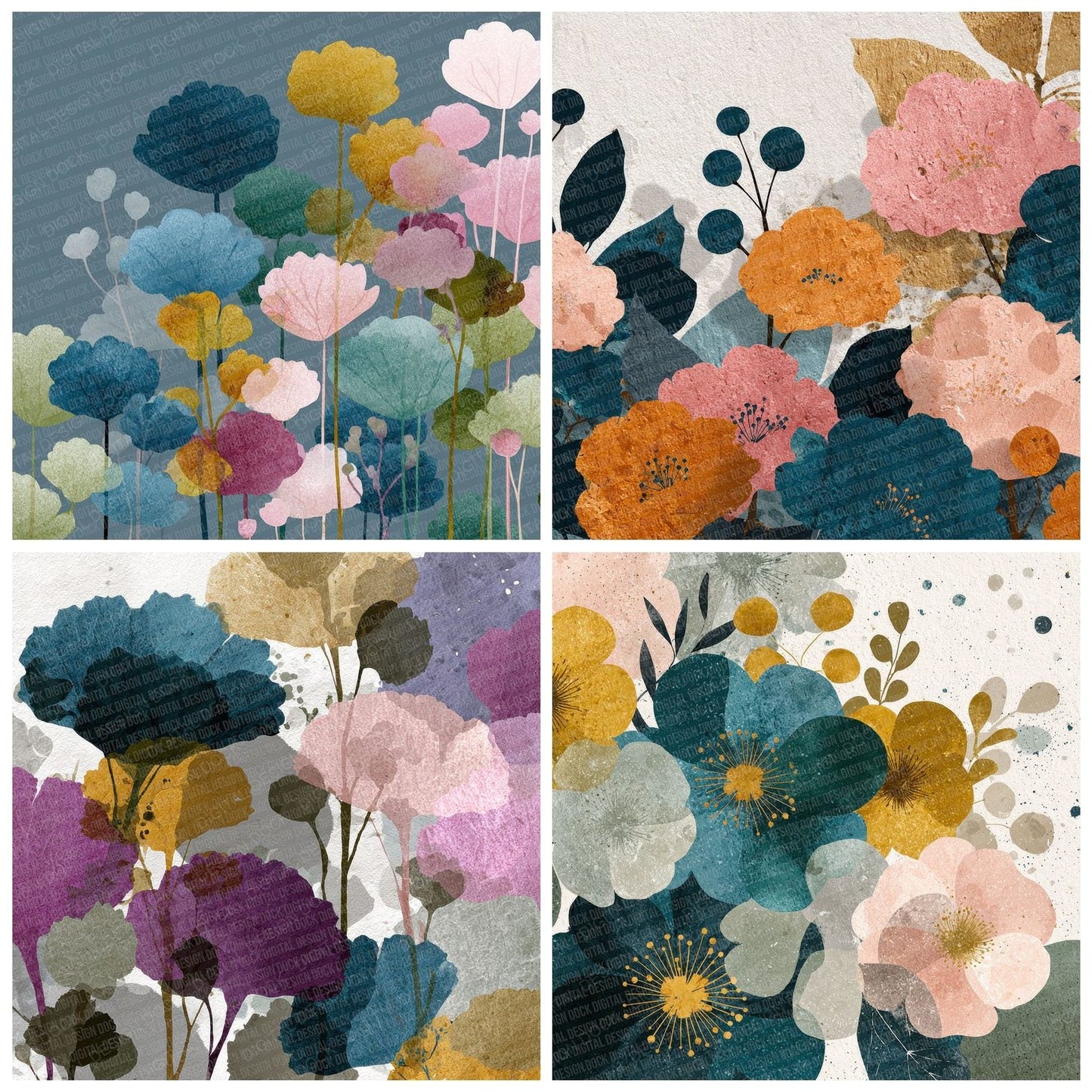 Wildflower Silhouette Background Digital Paper Pack (DDD000060)