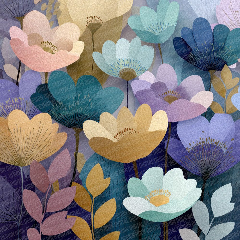 Wildflower Silhouette Background Digital Paper Pack (DDD000060)