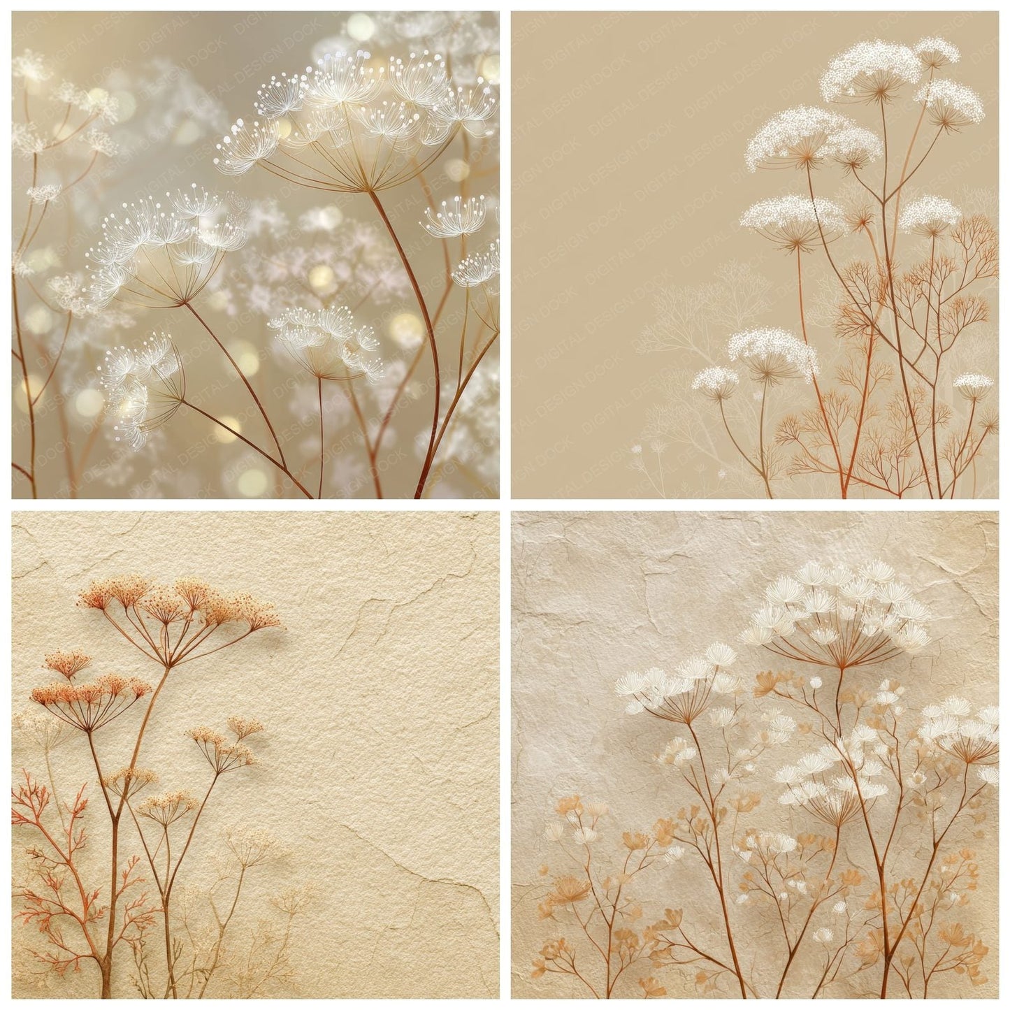 Almond Lace Outline Background Digital Paper Pack (DDD000061)