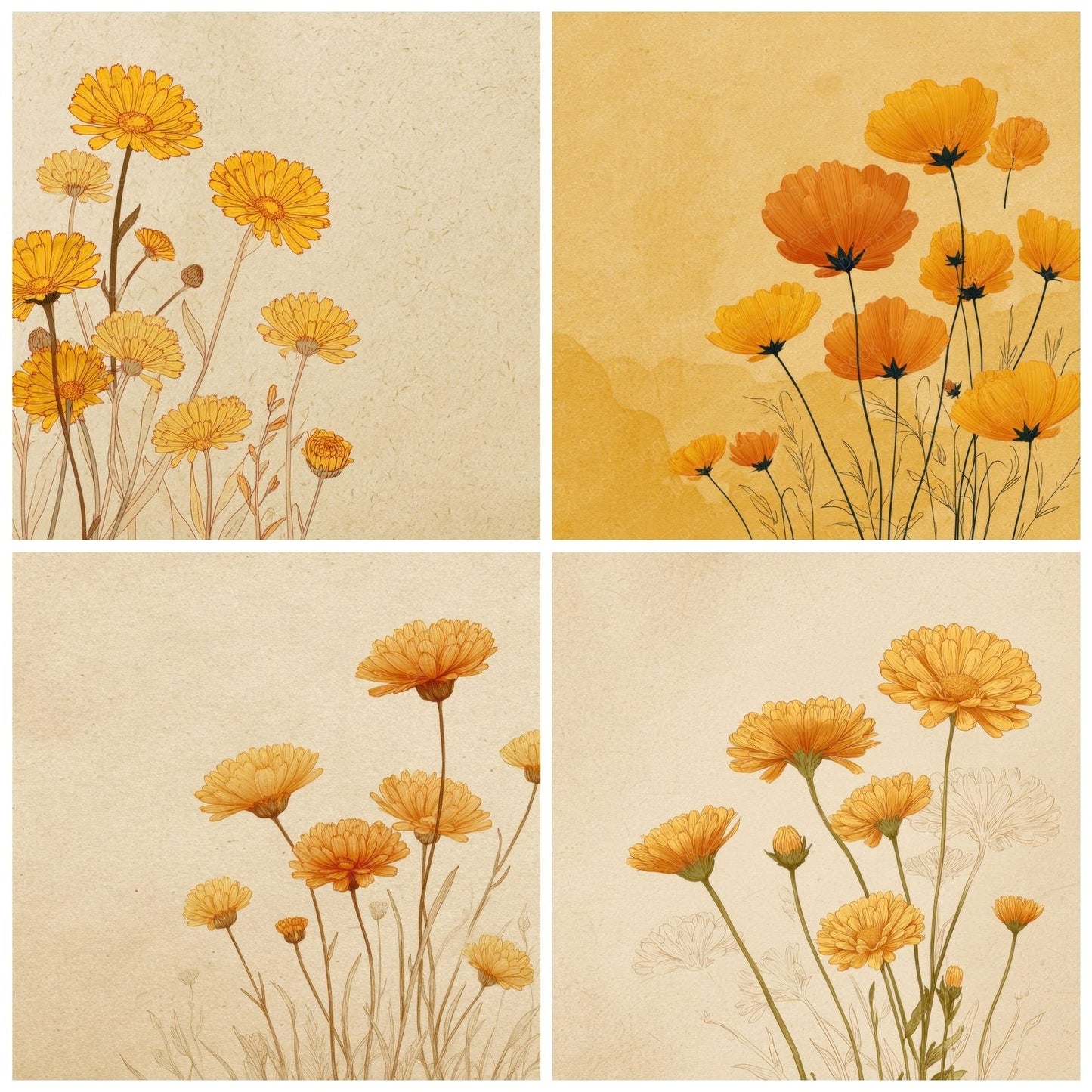 Butter Calendula Outline Background Digital Paper Pack (DDD000063)