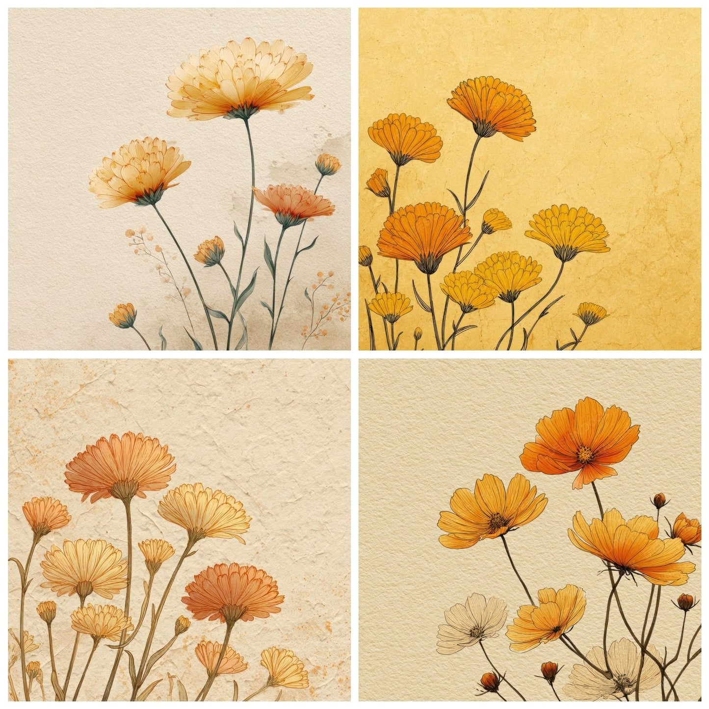 Butter Calendula Outline Background Digital Paper Pack (DDD000063)