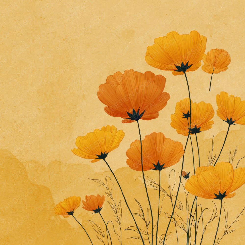 Butter Calendula Outline Background Digital Paper Pack (DDD000063)