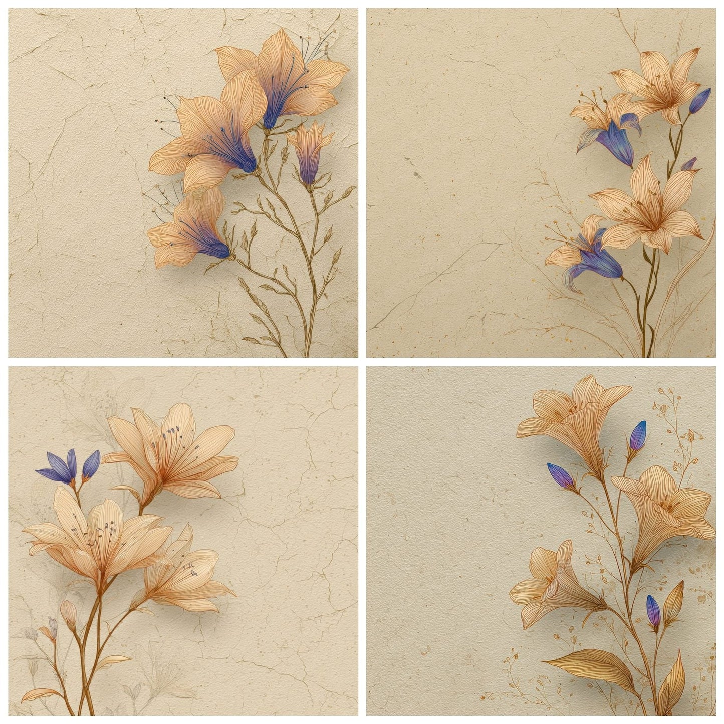 Cream Bluebell Outline Background Digital Paper Pack (DDD000065)