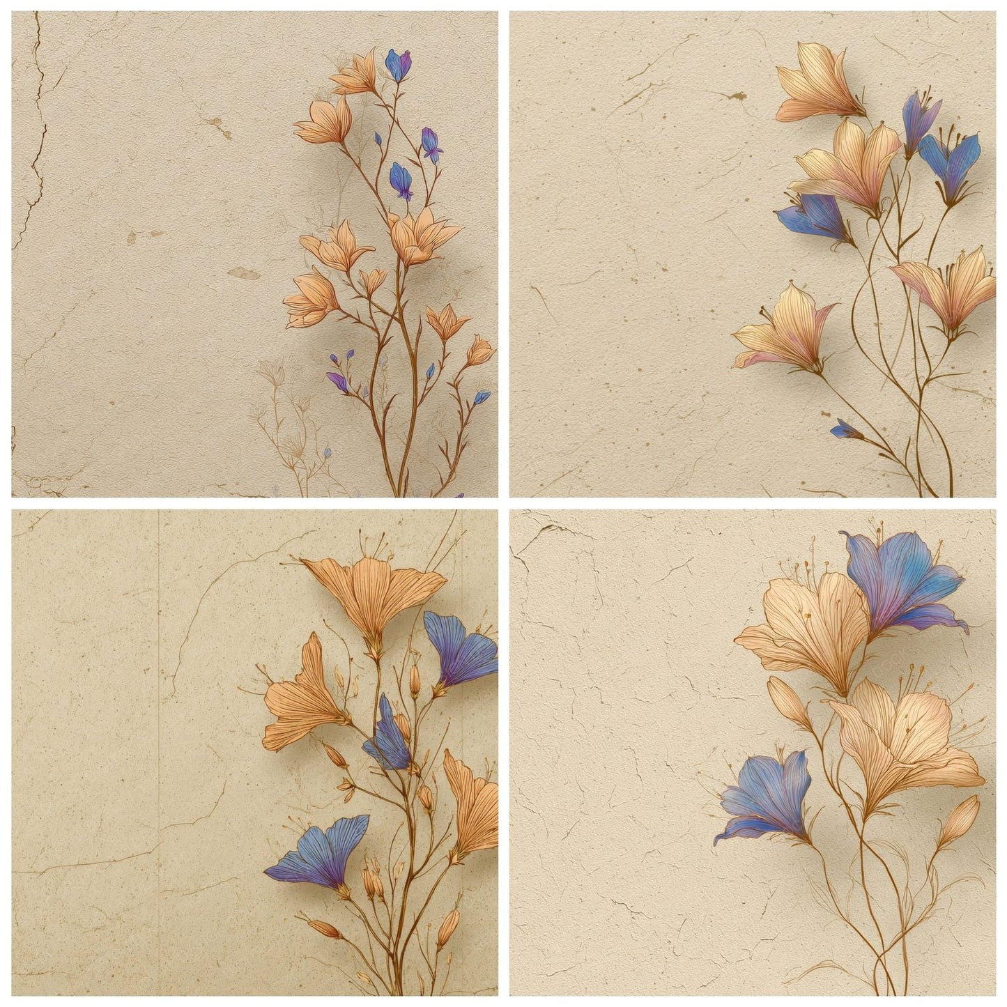 Cream Bluebell Outline Background Digital Paper Pack (DDD000065)