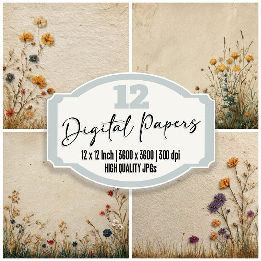 Cream Wildflower Base Background Digital Paper Pack (DDD000066)