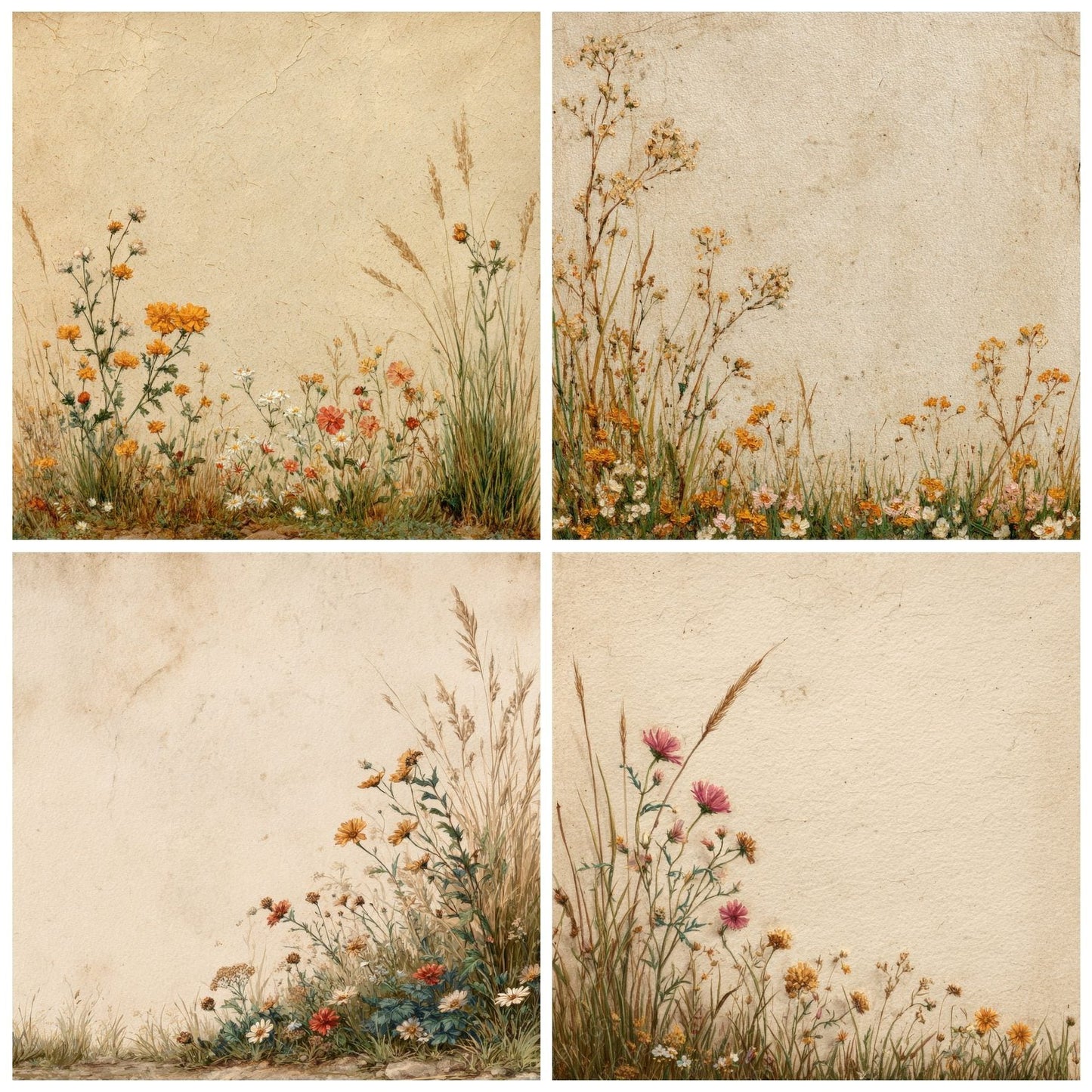 Cream Wildflower Base Background Digital Paper Pack (DDD000066)